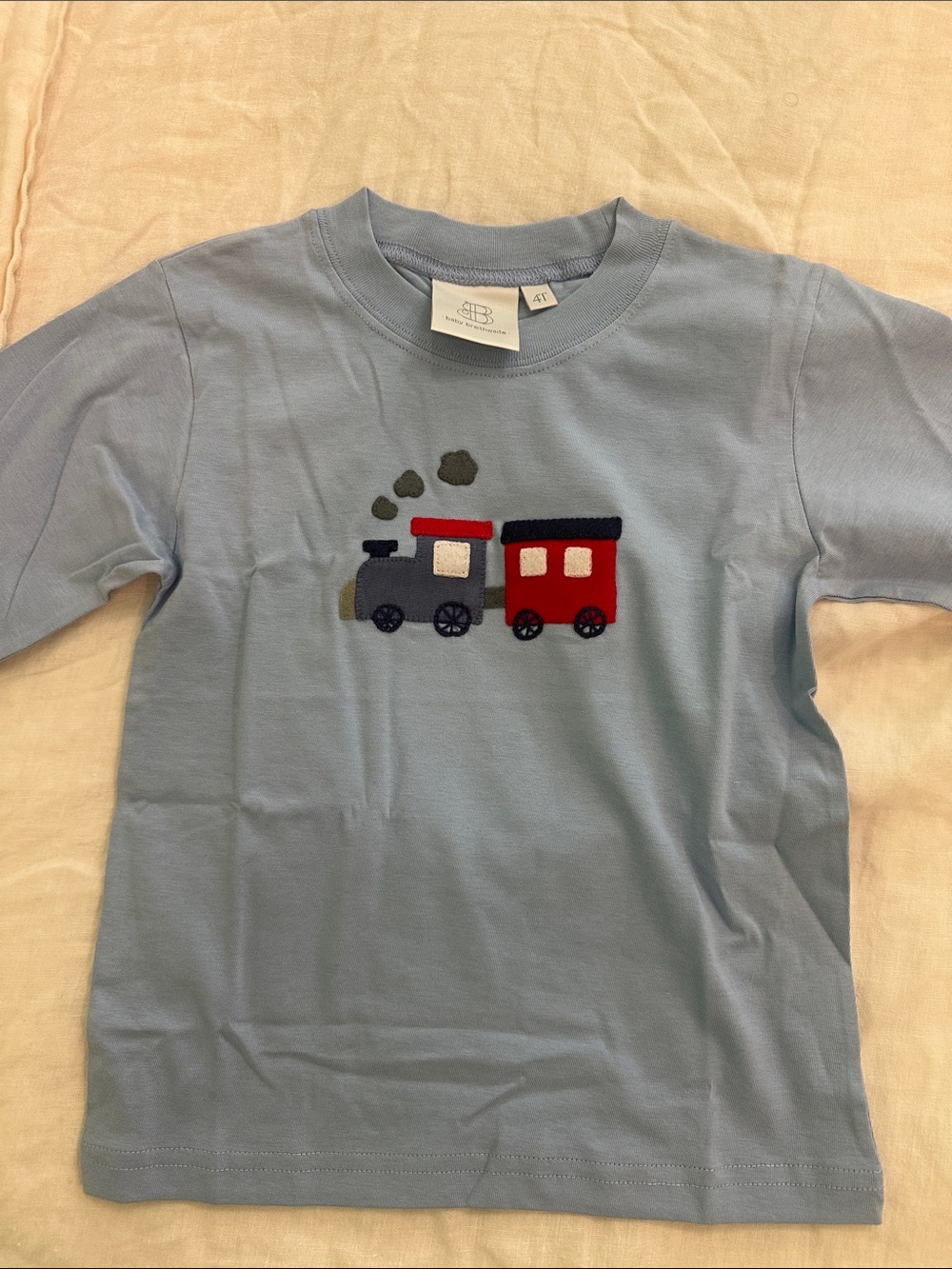 Light Blue Long Sleeve Kids Train Appliqué Tee